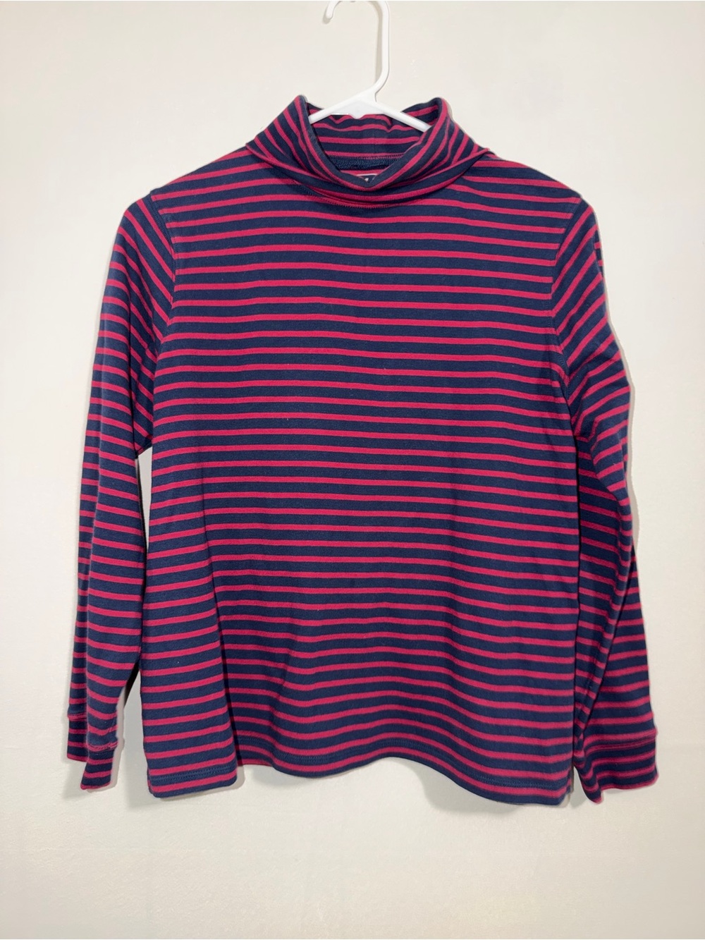 L.L. Bean Navy and Pink Striped Mock Neck Long Sleeve